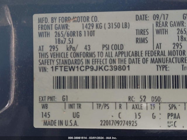 Ford F-150 Xlt 2018 1FTEW1CP9JKC39801 Image 9