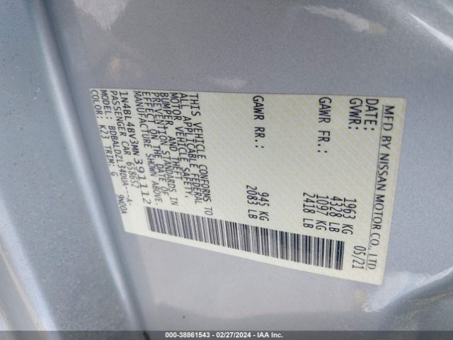 1N4BL4BV3MN391112 Nissan Altima S Fwd