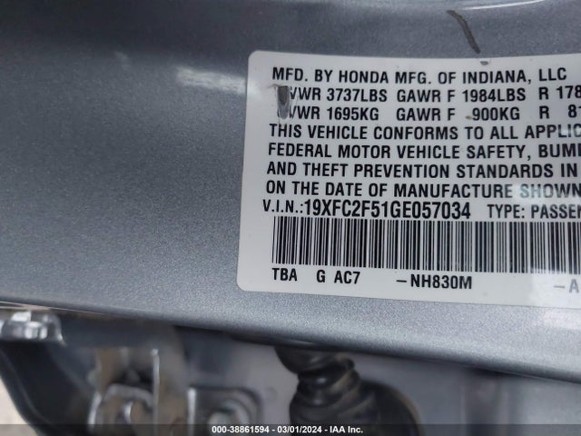 Honda Civic Lx 2016 19XFC2F51GE057034 Image 9