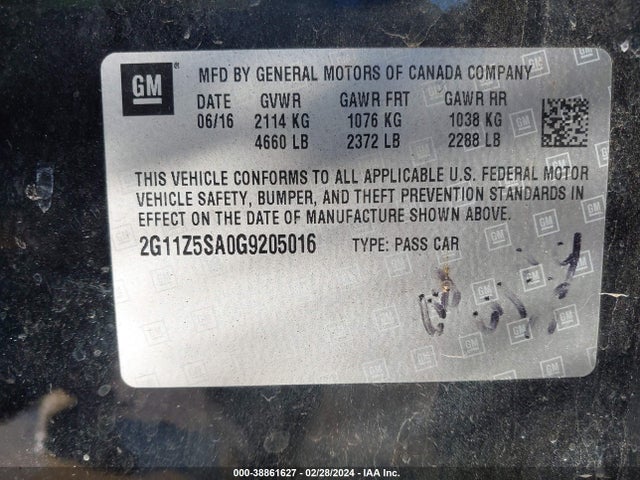 Chevrolet IMPALA LS 2016 2G11Z5SA0G9205016 Image 9