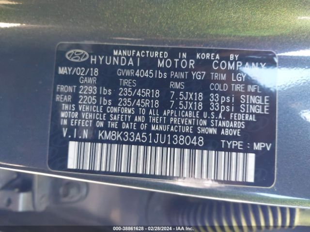 KM8K33A51JU138048 Hyundai Kona Limited