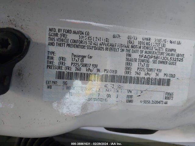 2013 FORD C-MAX HYBRID SEL VIN: 1FADP5BU3DL532525