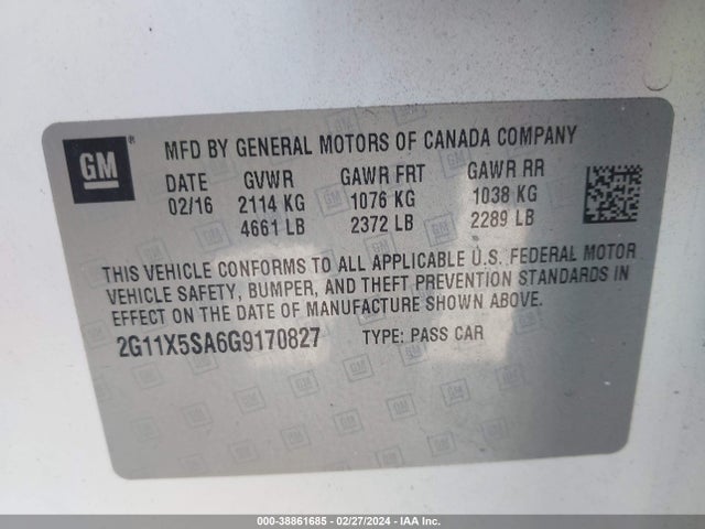 Chevrolet Impala 1fl 2016 2G11X5SA6G9170827 Image 9