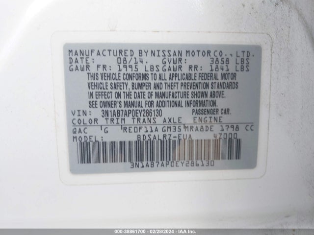 Nissan SENTRA SR 2014 3N1AB7AP0EY286130 Image 9