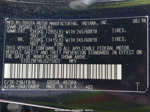 Toyota Highlander Le 2018 5TDZZRFH8JS275922 Image 9