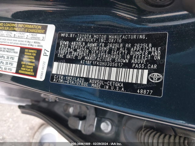 Toyota CAMRY XLE 2017 4T1BF1FK0HU305617 Image 9