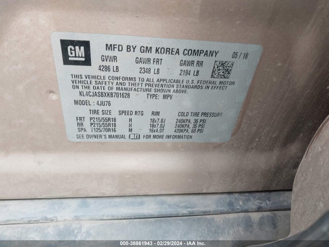 KL4CJASBXKB701628 Buick Encore Fwd Preferred