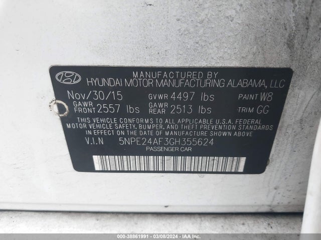 Hyundai SONATA SE 2016 5NPE24AF3GH355624 Image 9