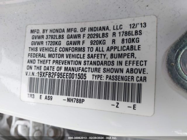 19XFB2F95EE001505 Honda Civic Ex-l