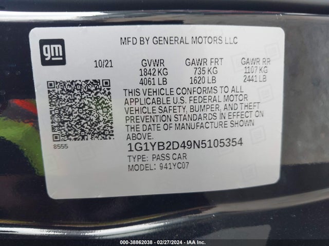 Chevrolet Corvette Stingray Rwd  2lt 2022 1G1YB2D49N5105354 Image 9