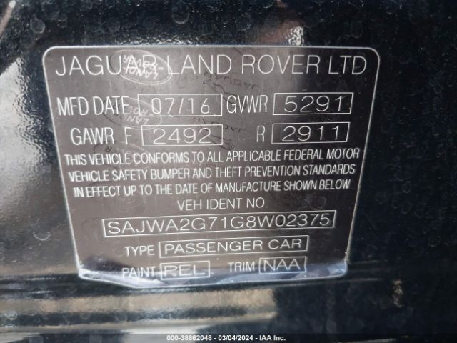 SAJWA2G71G8W02375 Jaguar Xj Xjl Portfolio