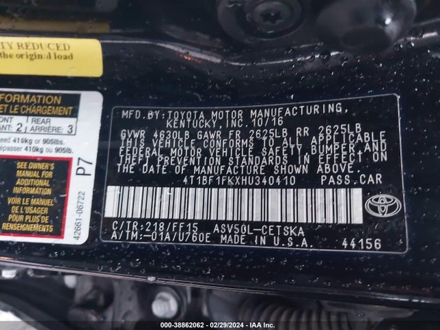 Toyota CAMRY SE 2017 4T1BF1FKXHU340410 Image 9