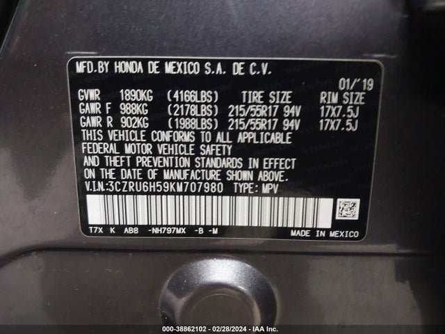 Honda HR-V EX 2019 3CZRU6H59KM707980 Image 9