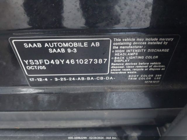 2006 SAAB 9-3 YS3FD49Y461027387 Photo 8