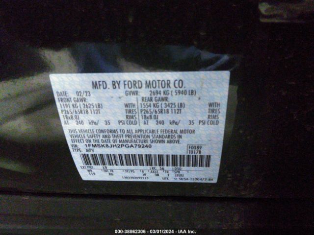 1FMSK8JH2PGA79240 Ford Explorer Timberline