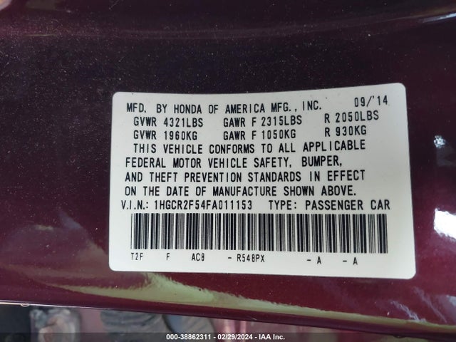 Honda Accord Sport 2015 1HGCR2F54FA011153 Image 9