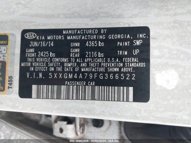 KIA Optima Lx 2015 5XXGM4A79FG366522 Image 9