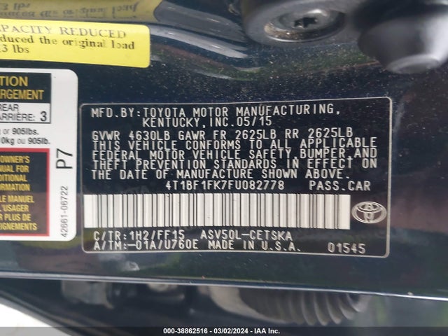 Toyota CAMRY SE 2015 4T1BF1FK7FU082778 Image 9