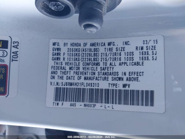 Honda CR-V LX 2015 5J6RM4H31FL049310 Image 9