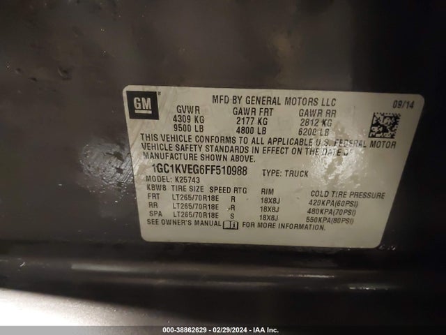Chevrolet Silverado 2500hd Lt 2015 1GC1KVEG6FF510988 Image 9