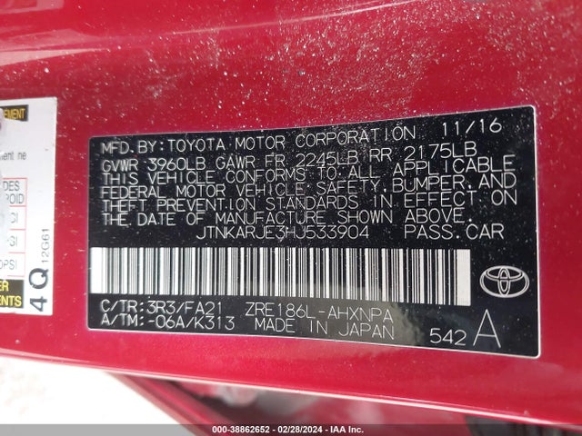 Toyota COROLLA IM 2017 JTNKARJE3HJ533904 Image 9