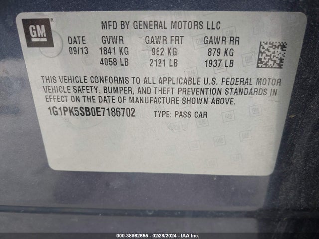 Chevrolet CRUZE LT 2014 1G1PK5SB0E7186702 Image 9