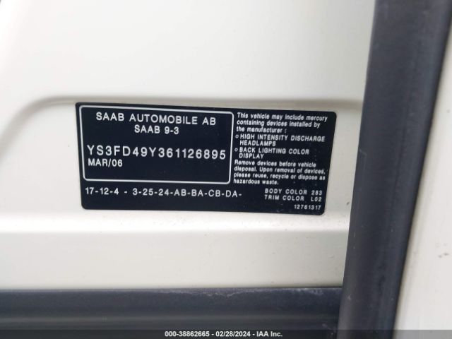 2006 SAAB 9-3 YS3FD49Y361126895 Photo 8