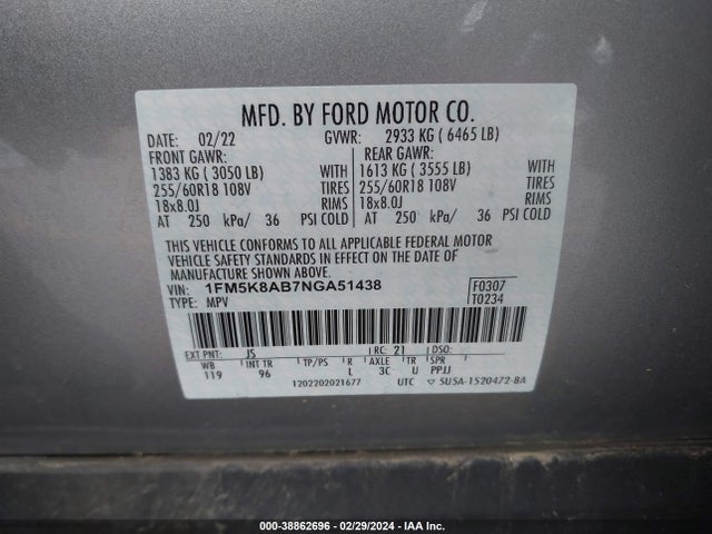 Ford Police Interceptor Utility 2022 1FM5K8AB7NGA51438 Image 9