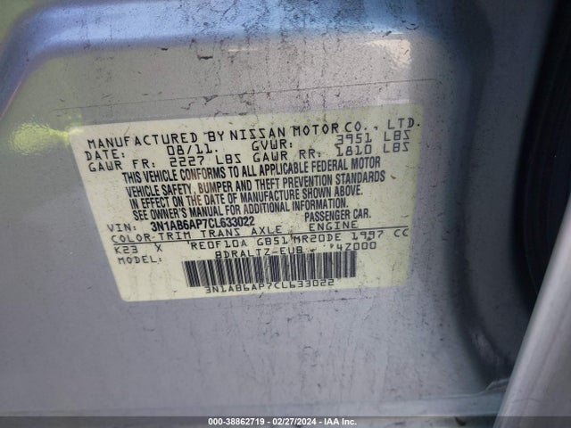 2012 NISSAN SENTRA 2.0 SR VIN: 3N1AB6AP7CL633022