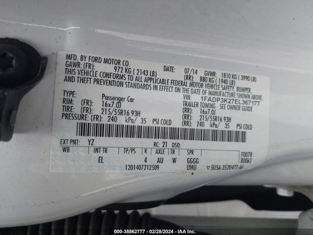 Ford FOCUS SE 2014 1FADP3K27EL367177 Image 9