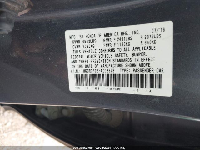 1HGCR3F98HA002578 Honda Accord Touring V6