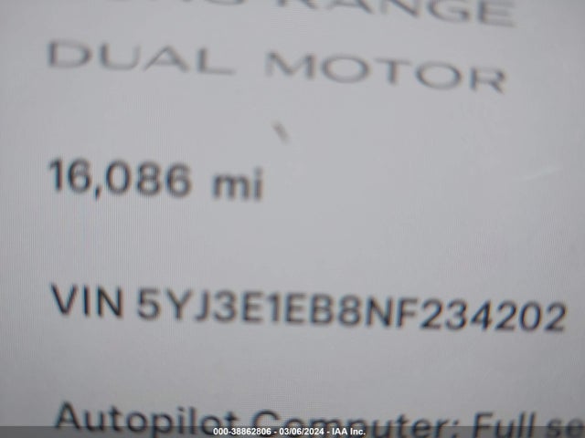 Tesla Model 3 Long Range Dual Motor All-wheel Drive 2022 5YJ3E1EB8NF234202 Image 16