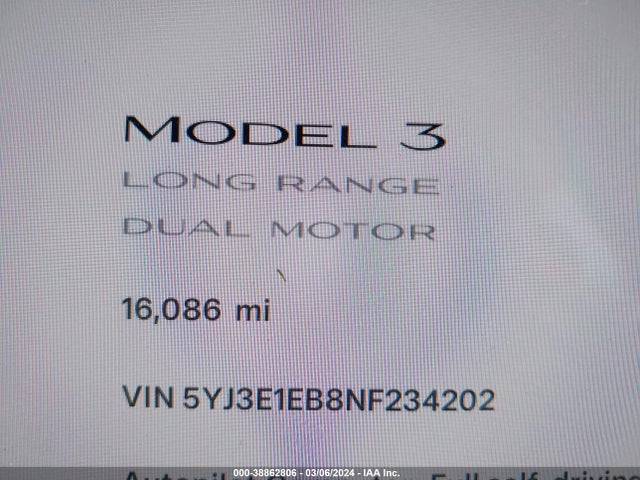 Tesla Model 3 Long Range Dual Motor All-wheel Drive 2022 5YJ3E1EB8NF234202 Image 7