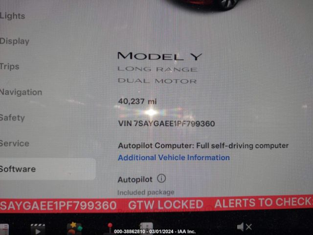 7SAYGAEE1PF799360 Tesla Model Y Awd/long Range Dual Motor All-wheel Drive