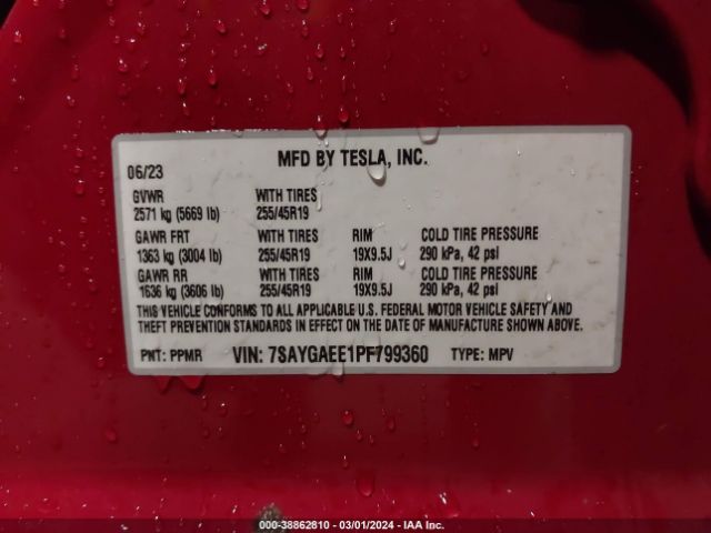 7SAYGAEE1PF799360 Tesla Model Y Awd/long Range Dual Motor All-wheel Drive