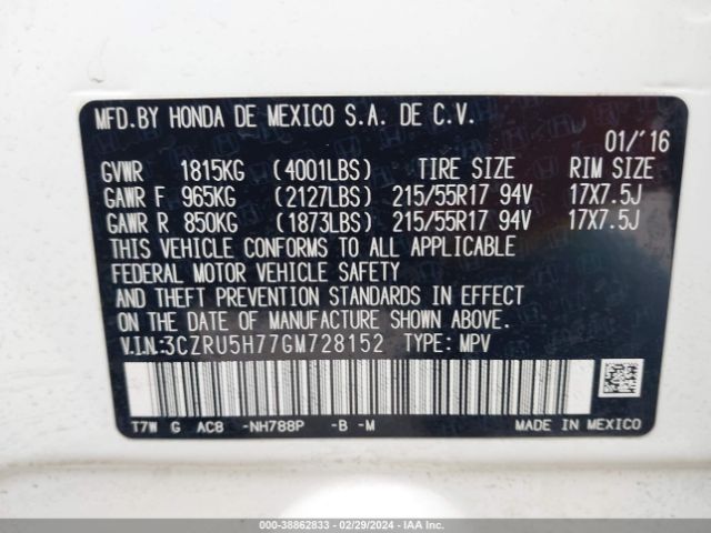 3CZRU5H77GM728152 Honda Hr-v Ex-l