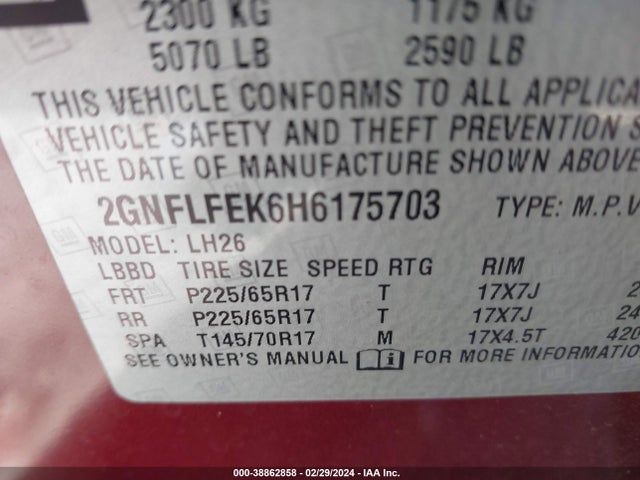 Chevrolet EQUINOX LT 2017 2GNFLFEK6H6175703 Image 9