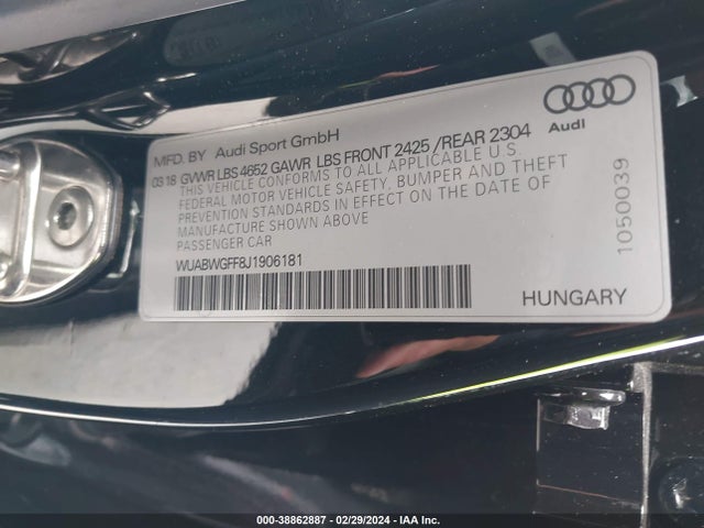 Audi Rs 3 2.5t 2018 WUABWGFF8J1906181 Image 9