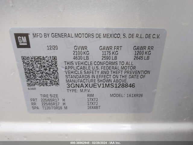 Chevrolet Equinox Awd Lt 2021 3GNAXUEV1MS128846 Image 9