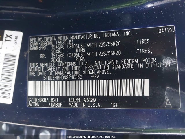 Toyota Highlander Limited 2022 5TDDZRBH0NS216353 Image 9