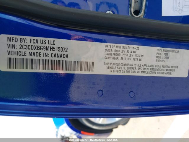 2C3CDXBG9MH515072 Dodge Charger Sxt Rwd