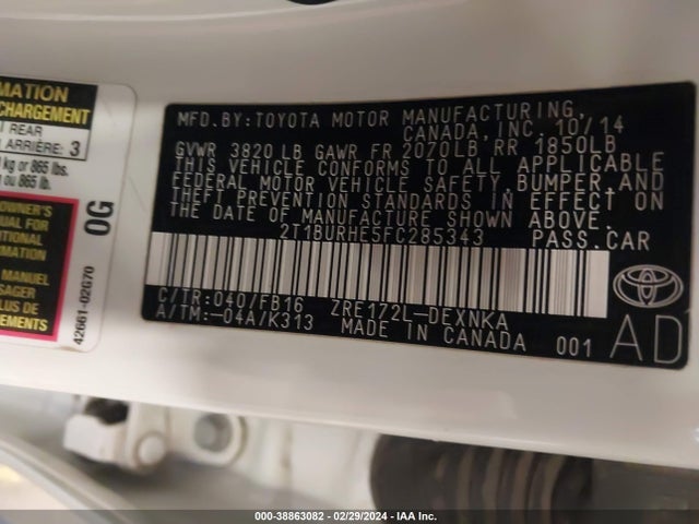 Toyota Corolla Le Plus 2015 2T1BURHE5FC285343 Image 9
