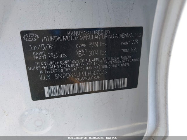 Hyundai mpi nu 2020 5NPD84LF9LH507875 Image 9
