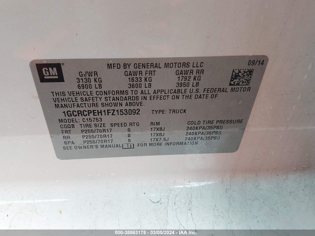 Chevrolet Silverado 1500 Wt 2015 1GCRCPEH1FZ153092 Image 9