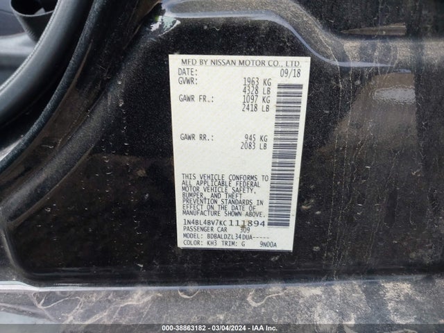 Nissan Altima 2.5 S 2019 1N4BL4BV7KC111894 Image 9