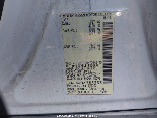 Nissan Altima 2.5 S 2016 1N4AL3AP5GN385535 Image 9