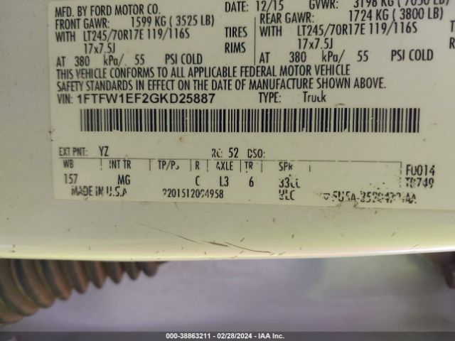 1FTFW1EF2GKD25887 Ford F-150 Xlt