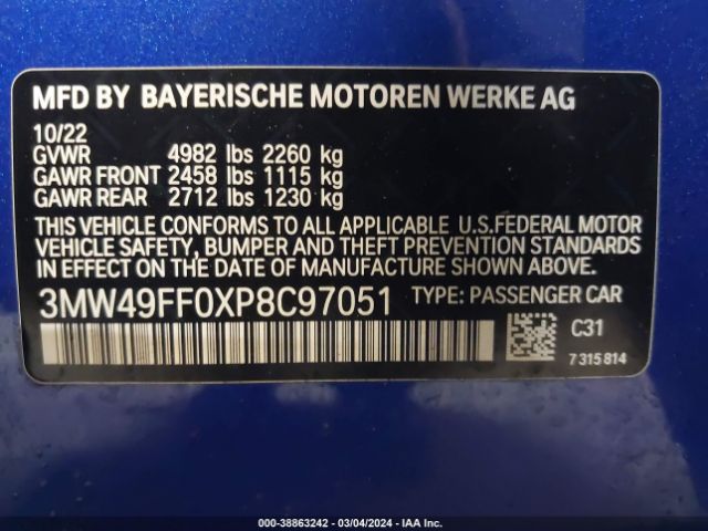 2023 BMW 3 SERIES 3MW49FF0XP8C97051 Photo 8