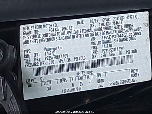 Ford FOCUS ELECTRIC 2016 1FADP3R44GL213052 Image 9