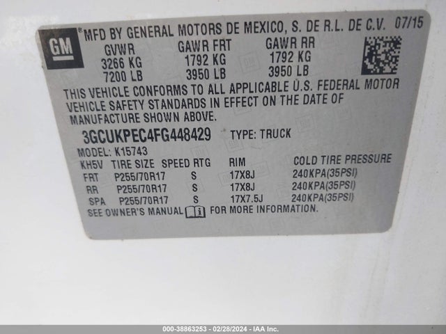Chevrolet Silverado 1500 Wt 2015 3GCUKPEC4FG448429 Image 9
